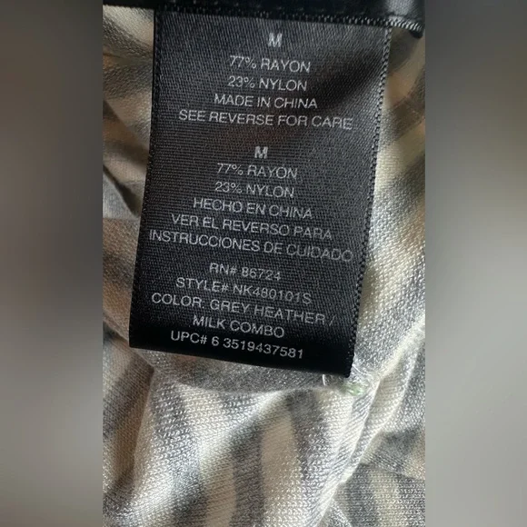 NORMA KAMALI Top Medium Turtleneck Rayon/Nylon Minimalist Striped Gray White - Picture 4 of 6